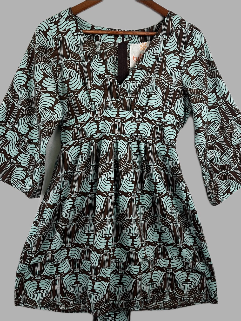 Tulle Los Angeles Juniors Medium Brown and Teal Boho Tunic Dress